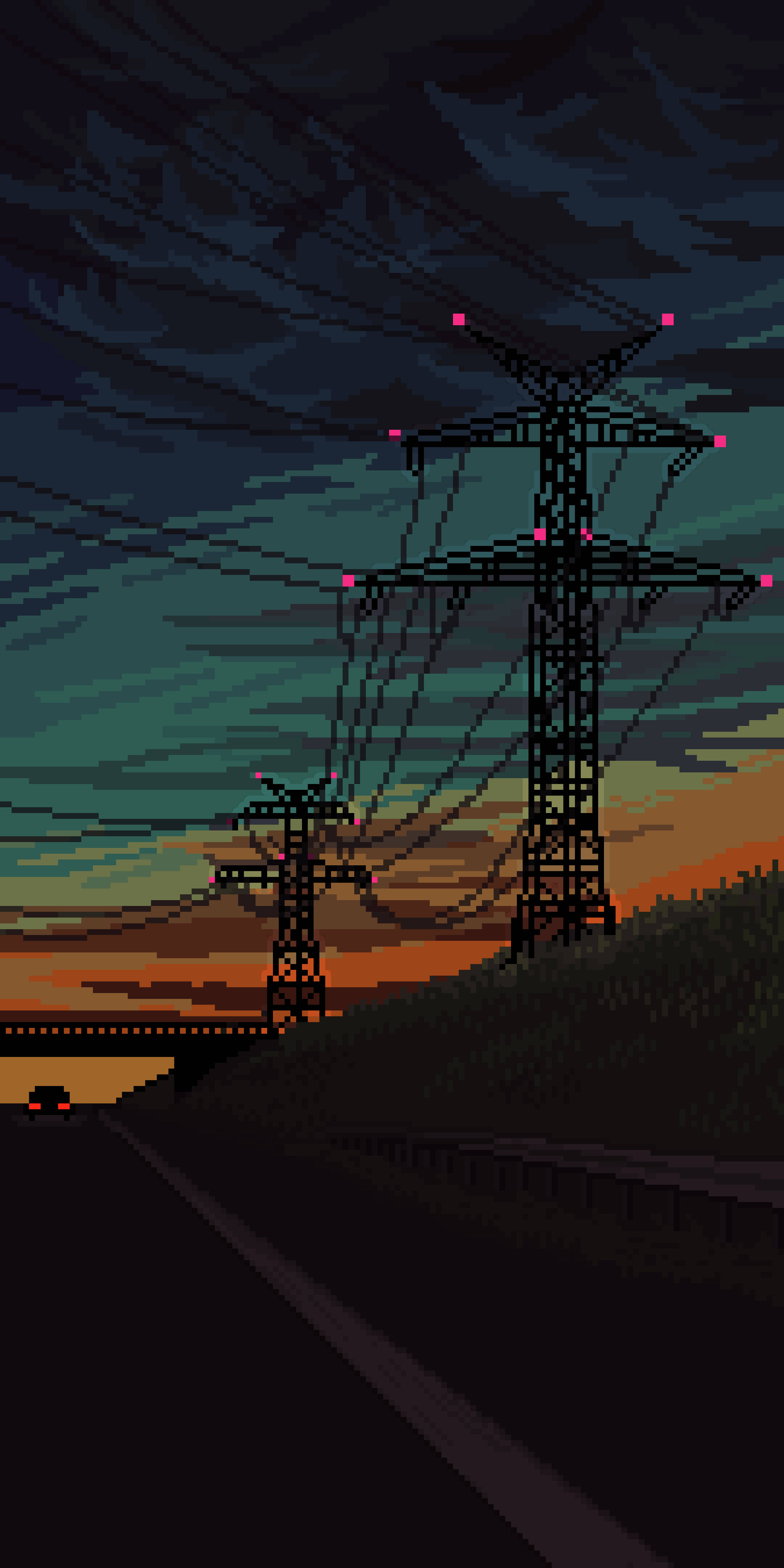 power lines, freeway, twilight sky, 5K Phone Wallpaper