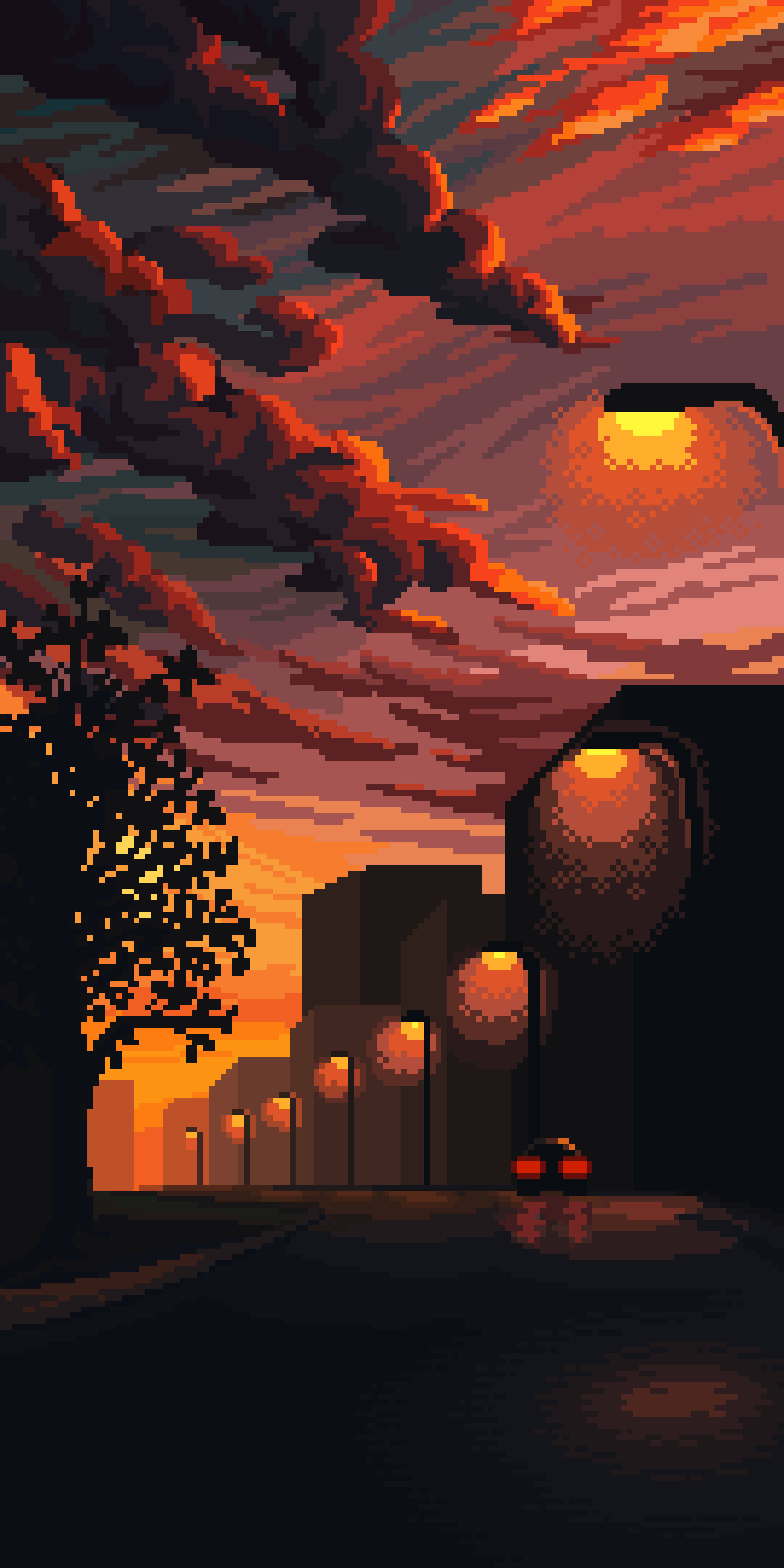 street light, cloudy sky, sunset, 5K Phone Wallpaper
