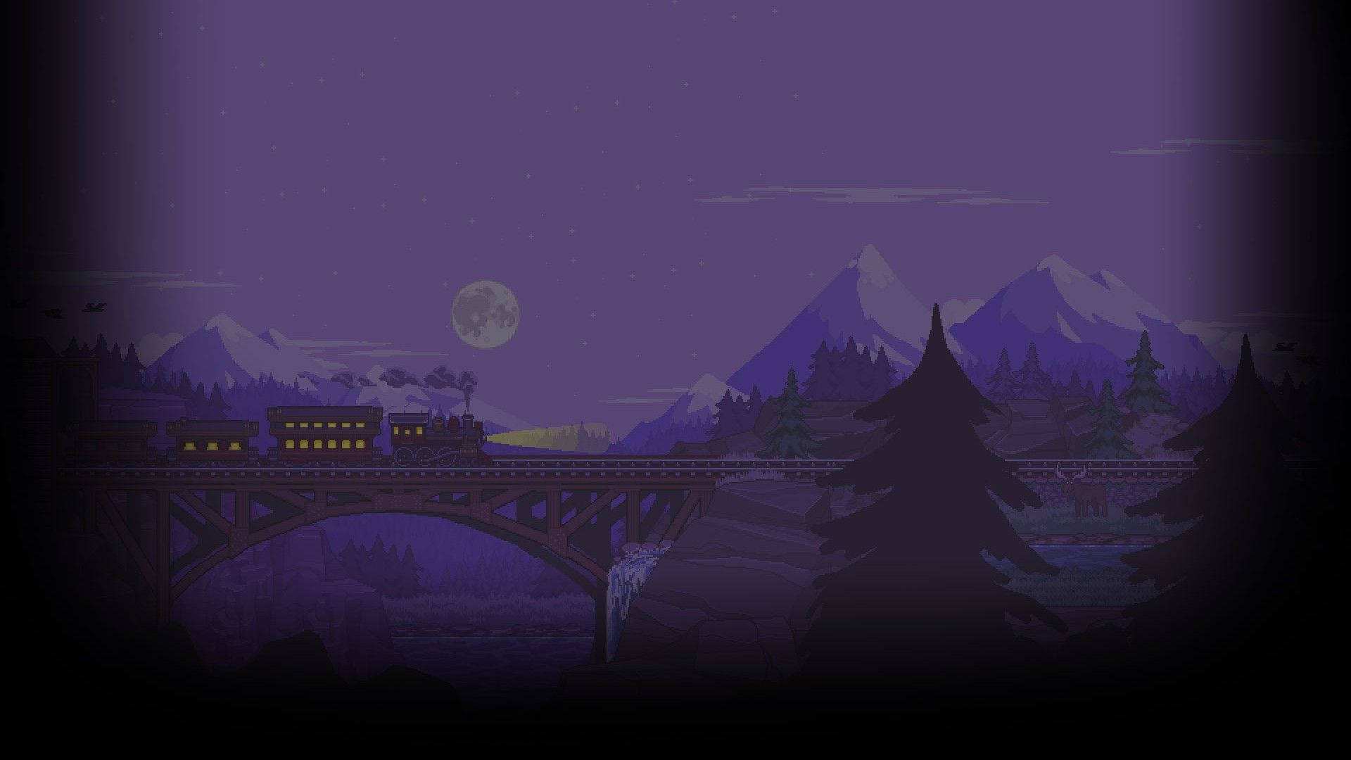 Aesthetic Pixel Art, steam train, bridge, Full HD Desktop Wallpaper