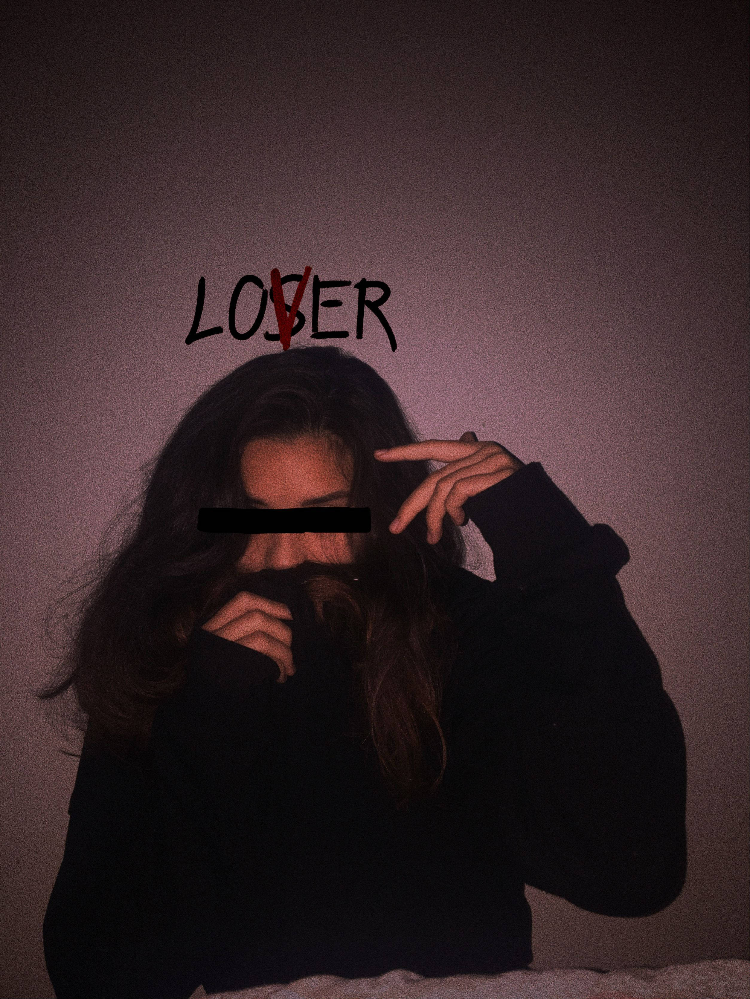 Aesthetic Profile, dark hoodie, red X, 2K Phone Wallpaper
