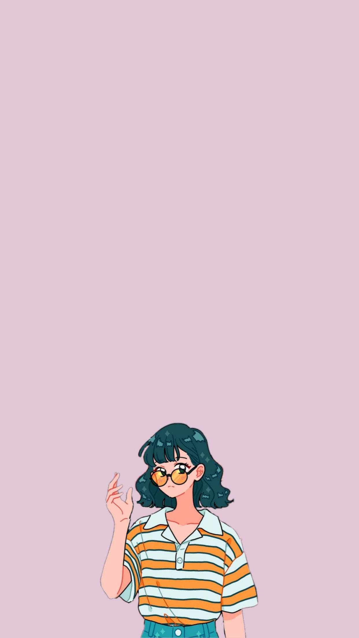 cartoon girl, curly dark hair, round sunglasses, Full HD Phone Wallpaper