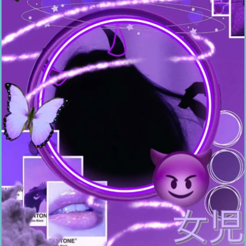 glowing circular frame, purple butterfly, devil emoji, SD Desktop Wallpaper