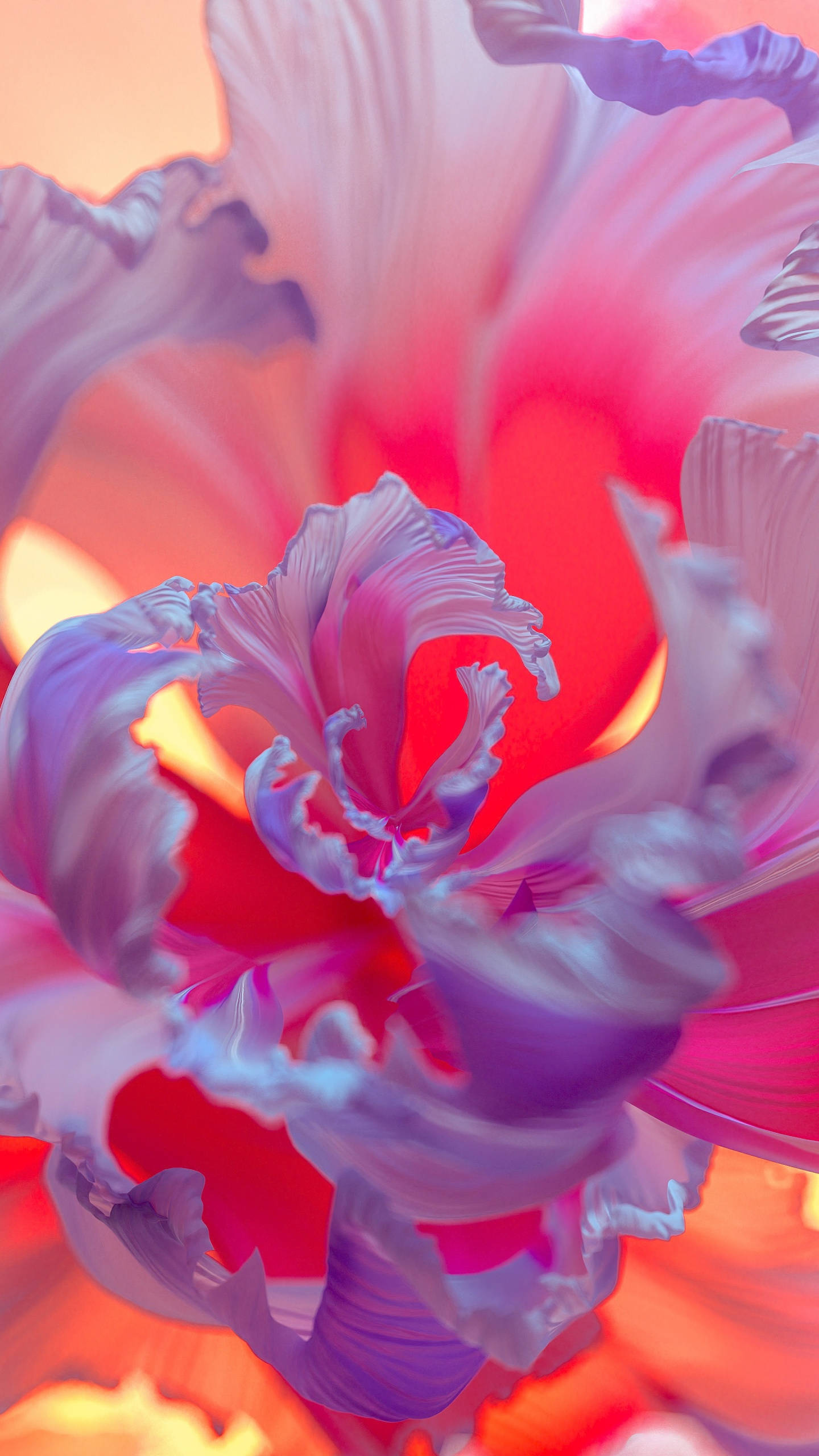 purple flower, surreal flower, ruffled petals, 2K Phone Wallpaper
