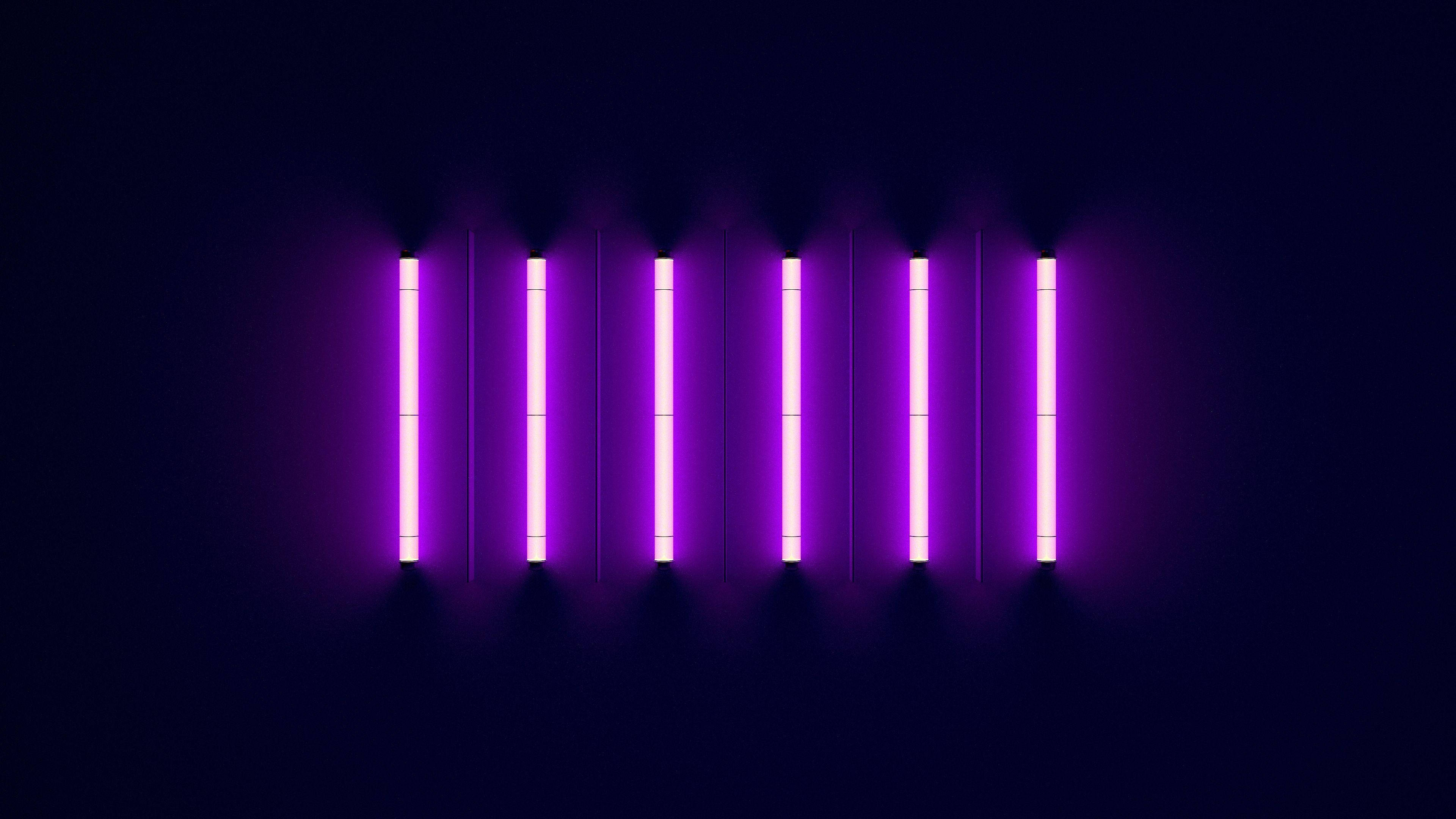 purple neon tubes, glowing purple neon, deep black background, 4K Desktop Wallpaper