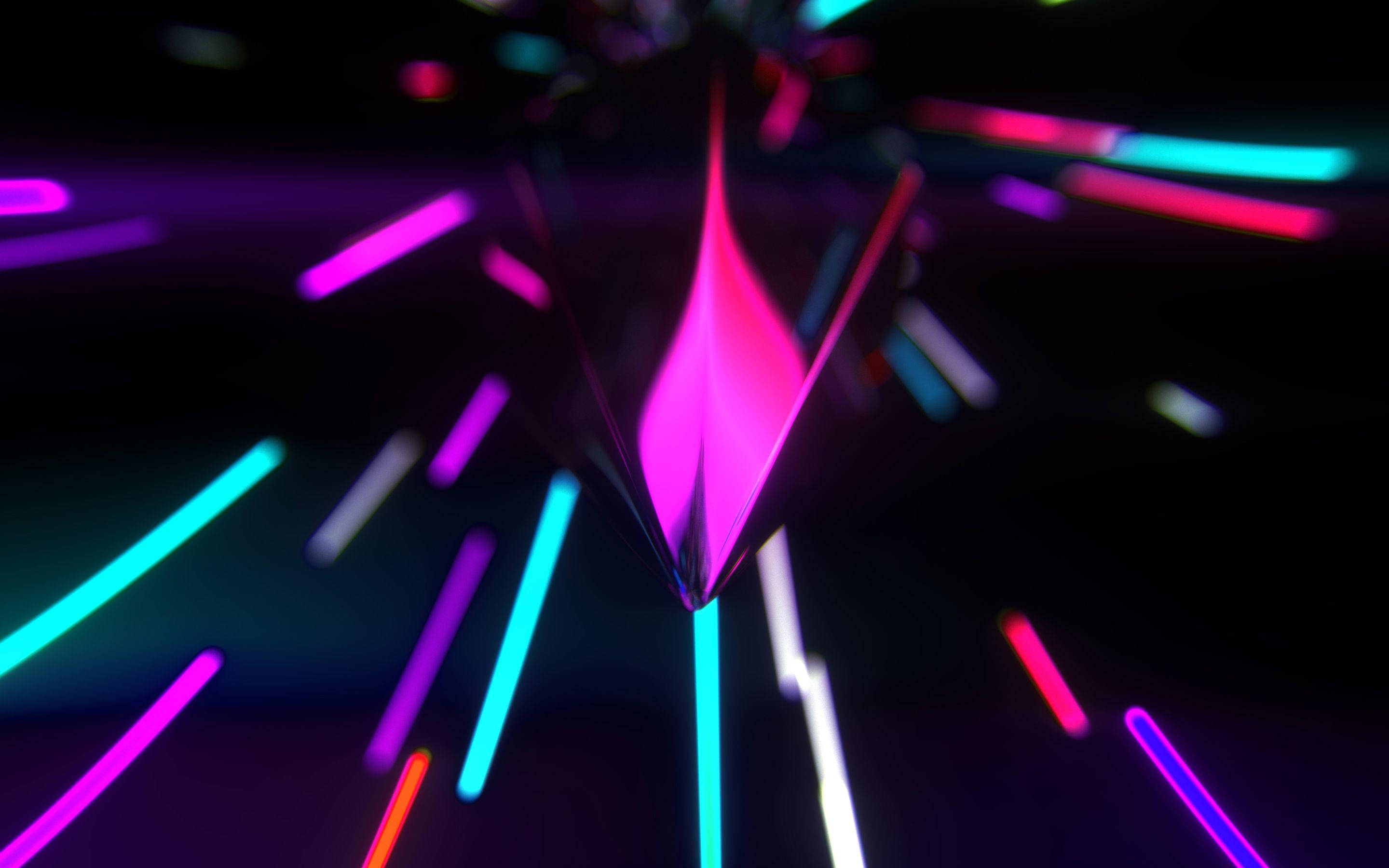 Cyberpunk Aesthetic Purple Neon Computer, glowing pink geometric prism, vibrant neon streaks, 2K Desktop Wallpaper