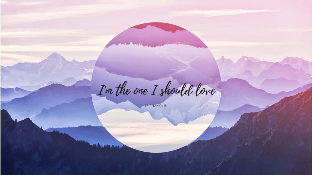 serene mountain landscape, soft pink and purple hues, circular overlay, HD Desktop Wallpaper