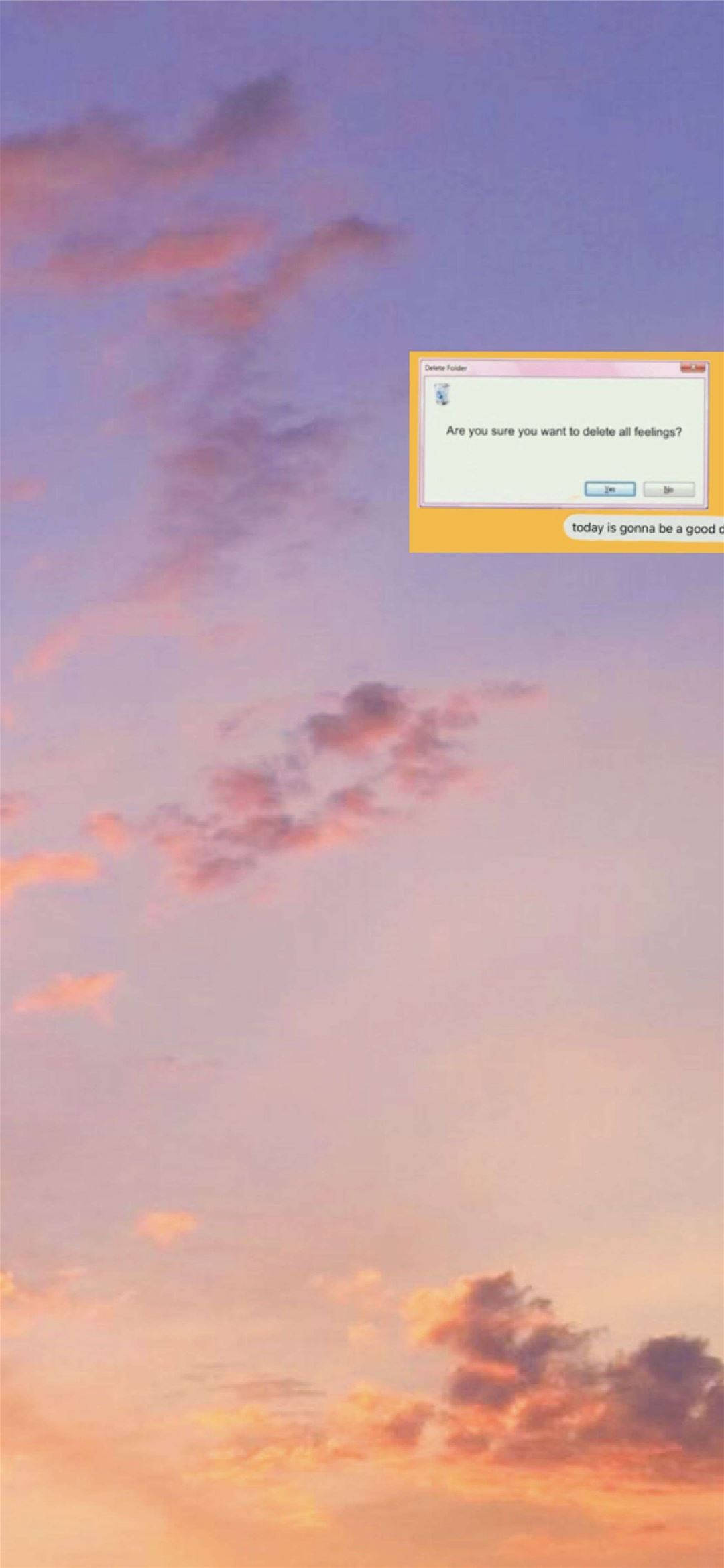 sunet sky, pink and orange clouds, computer dialog box, Full HD Phone Wallpaper