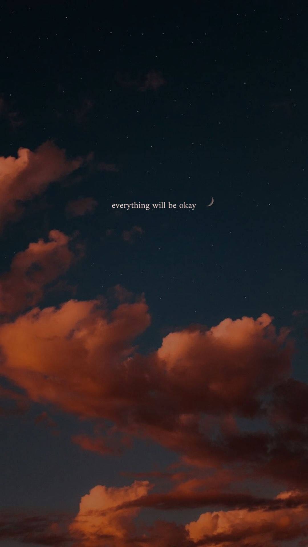 twilight sky, glowing orange clouds, stars, Full HD Phone Wallpaper