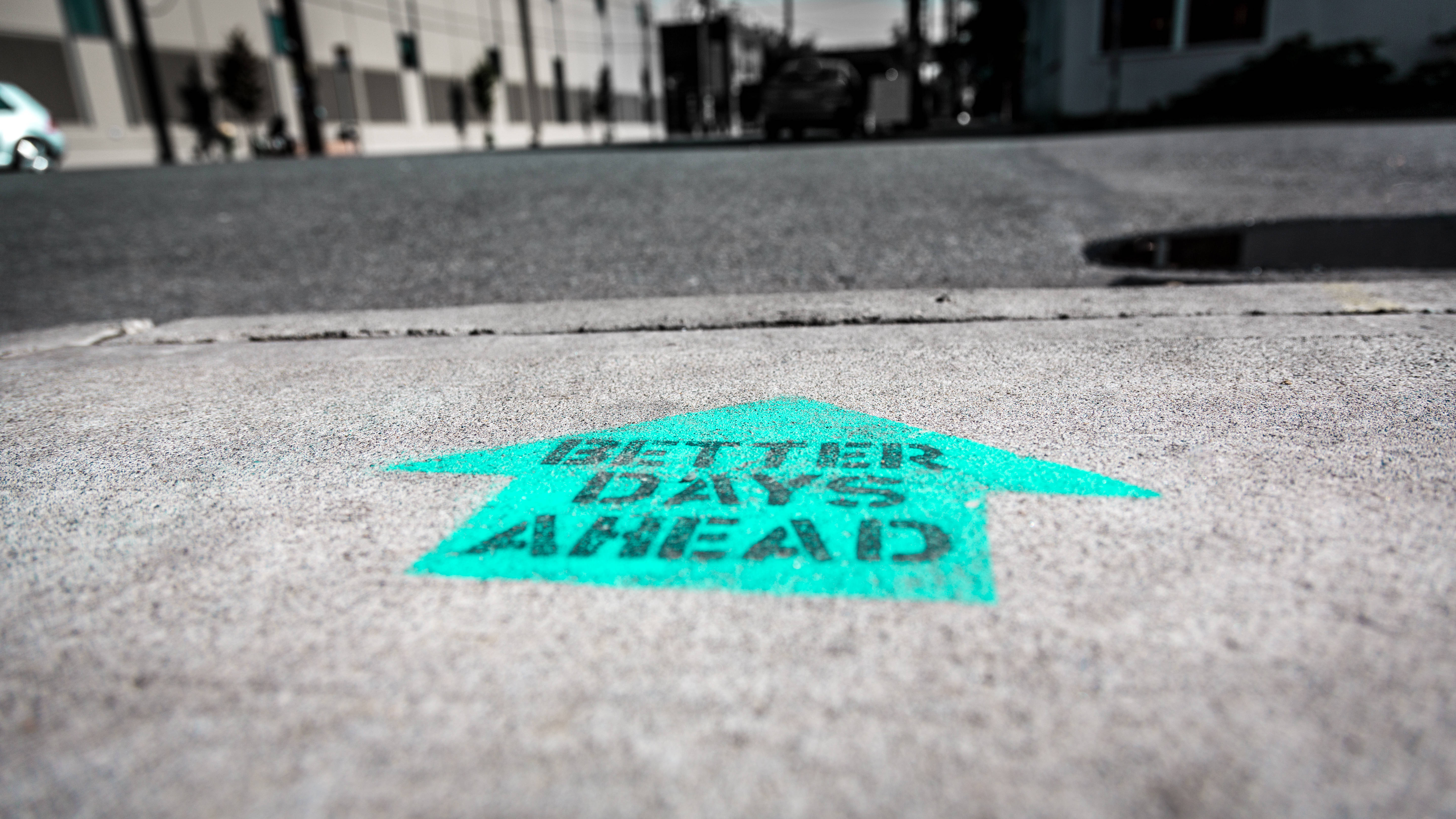 Better Days Ahead, teal arrow, concrete pavement, 5K Desktop Wallpaper