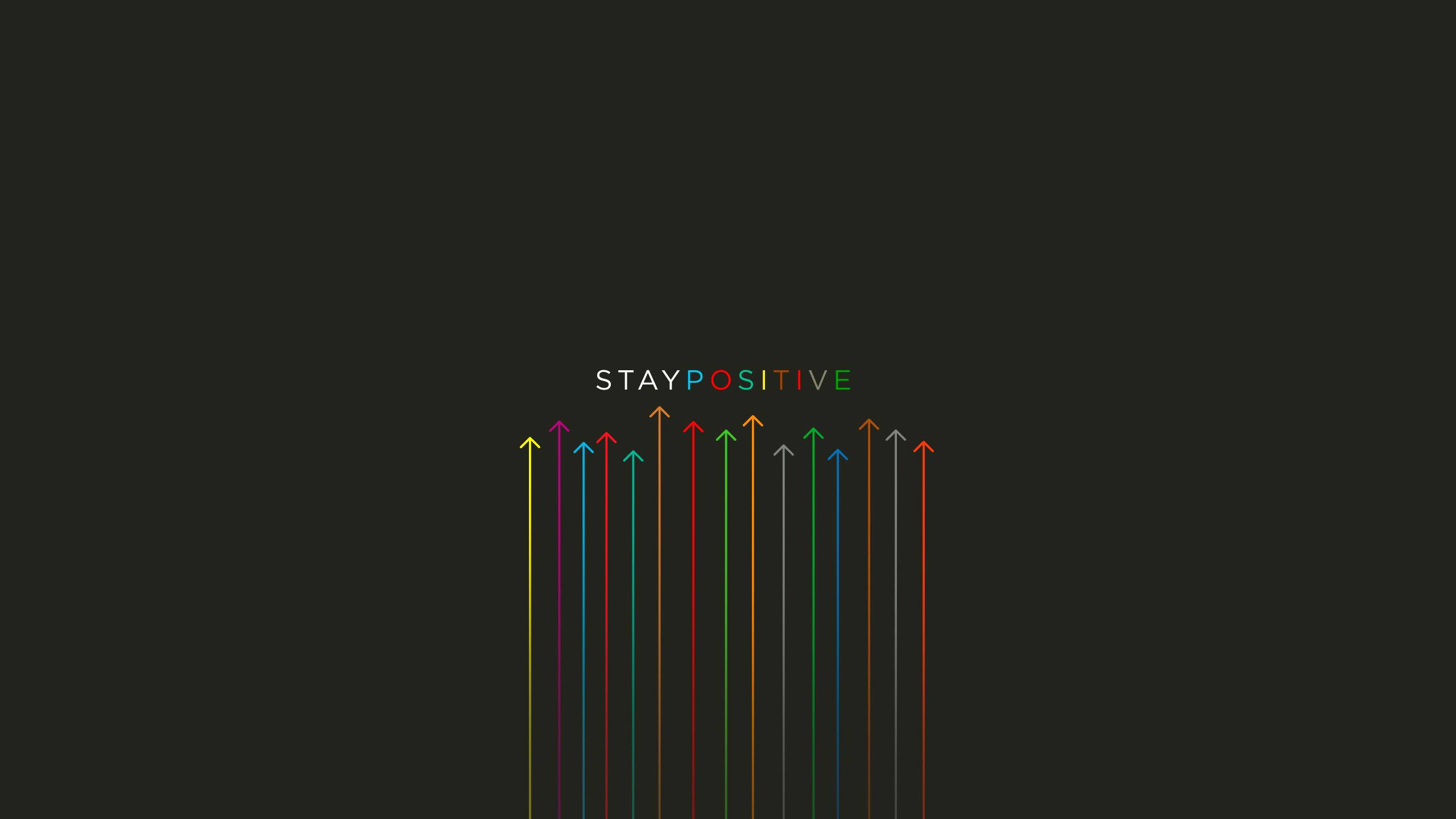 STAY POSITIVE, colorful arrows, dark background, 2K Desktop Wallpaper