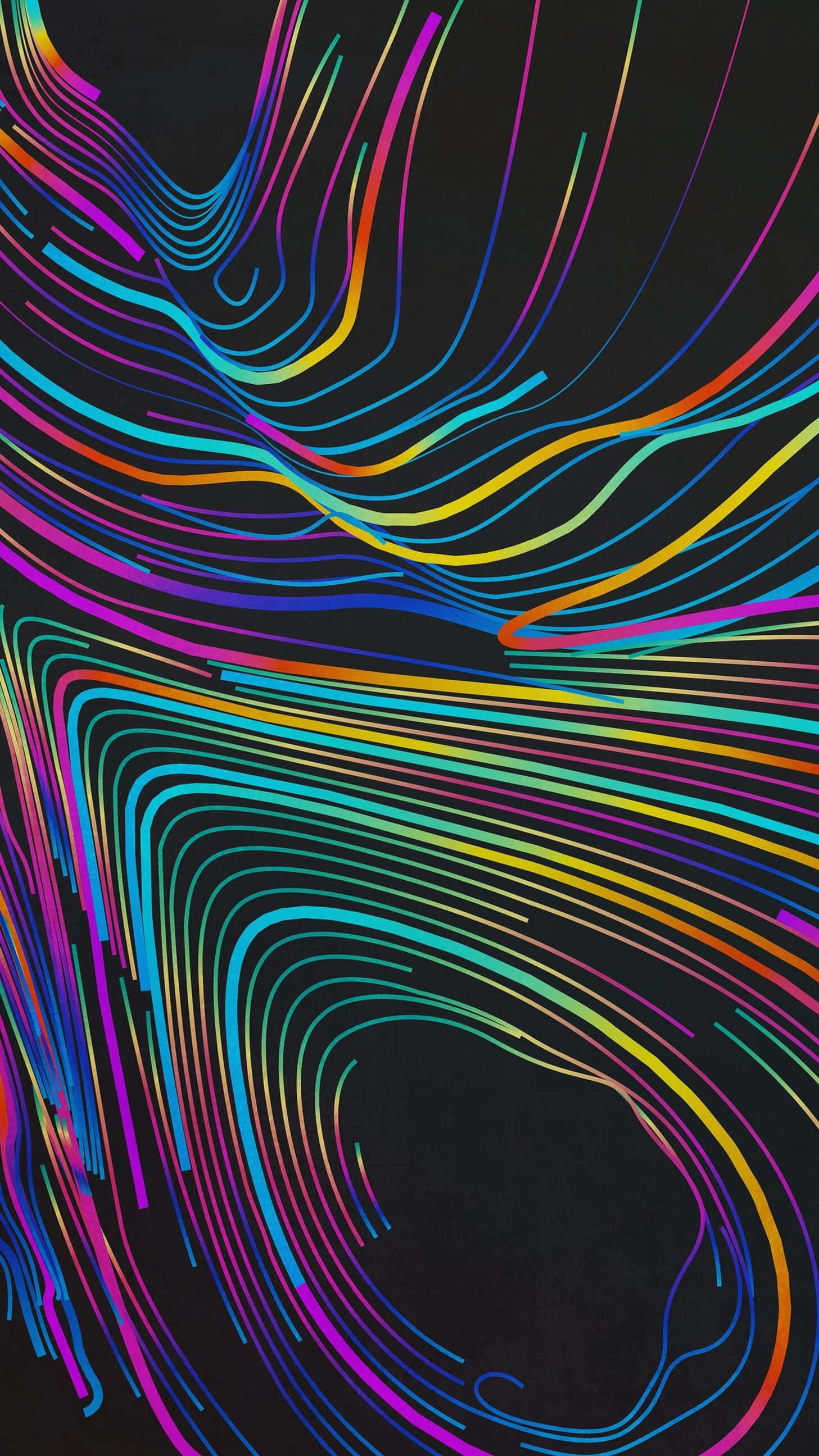 Aesthetic Rainbow Mobile, neon lines, deep black background, 2K Phone Wallpaper