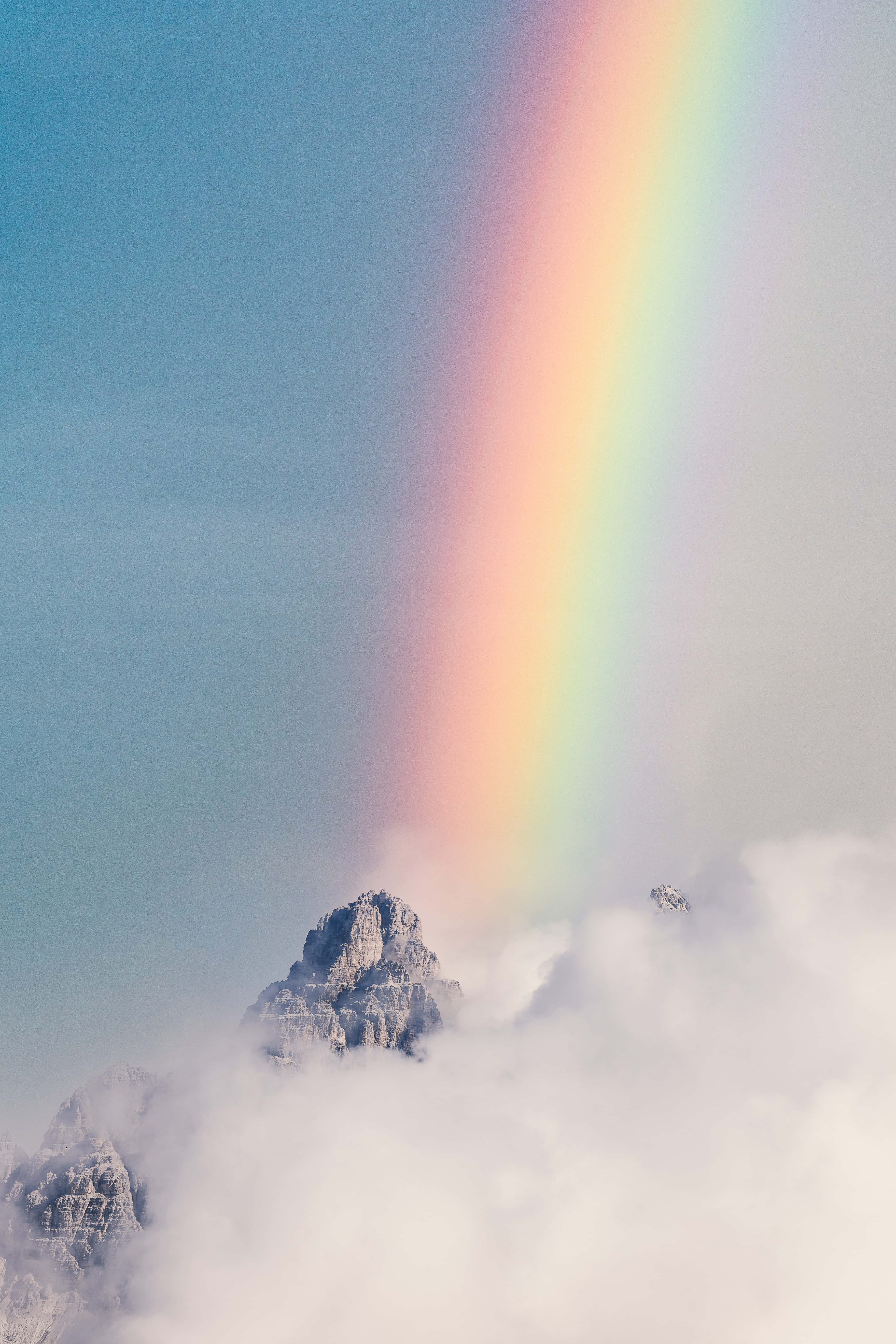 Aesthetic Rainbow Mobile, rainbow, clear blue sky, 5K Phone Wallpaper