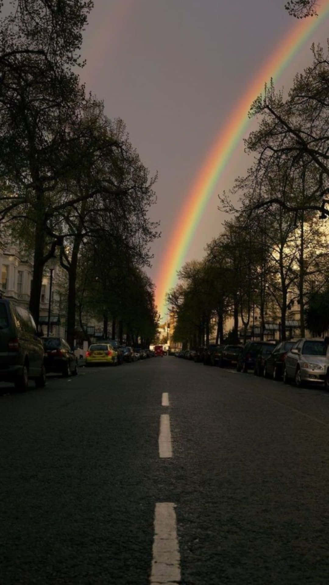 rainbow, urban street, dusk, Full HD Phone Wallpaper