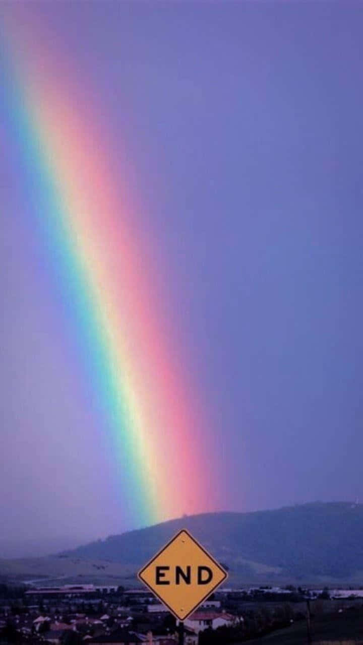 Aesthetic Rainbow Mobile, rainbow, yellow 'END' road sign, HD Phone Wallpaper