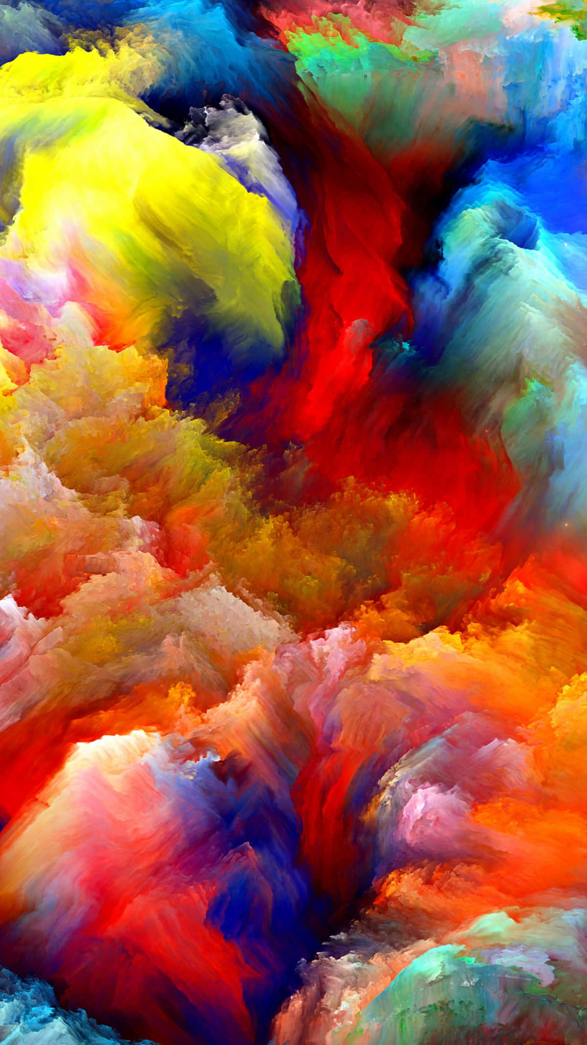 Vivid Hues, colorful 4K abstract digital paint, red yellow blue and orange hues, Full HD Phone Wallpaper