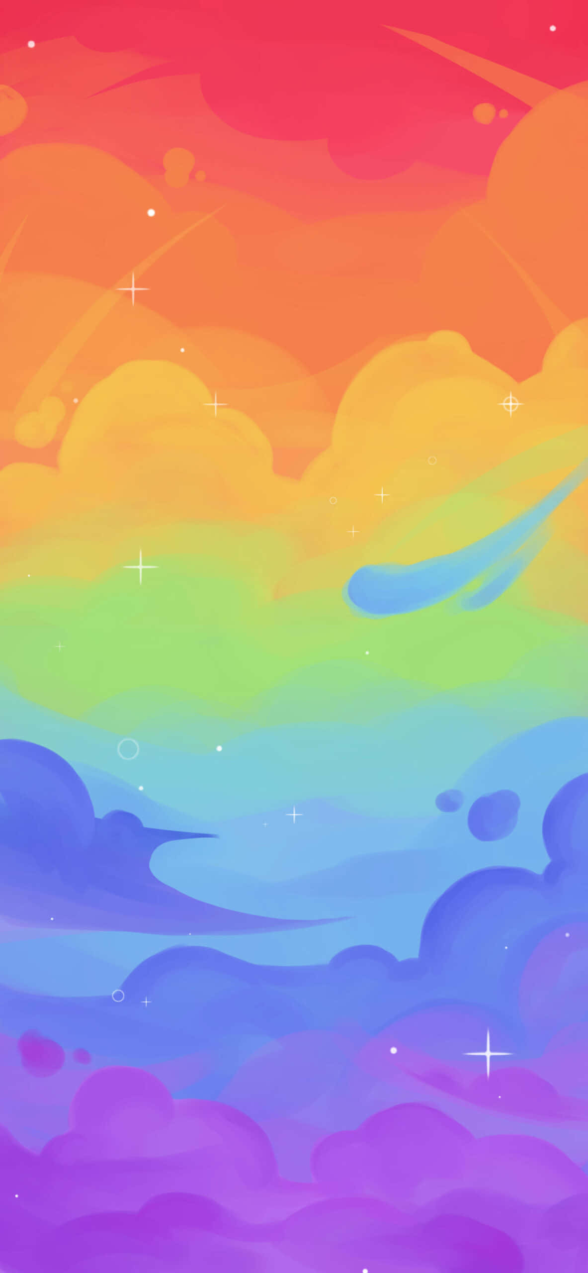 Aesthetic Rainbow Mobile, rainbow-colored clouds, sparkling stars, 2K Phone Wallpaper