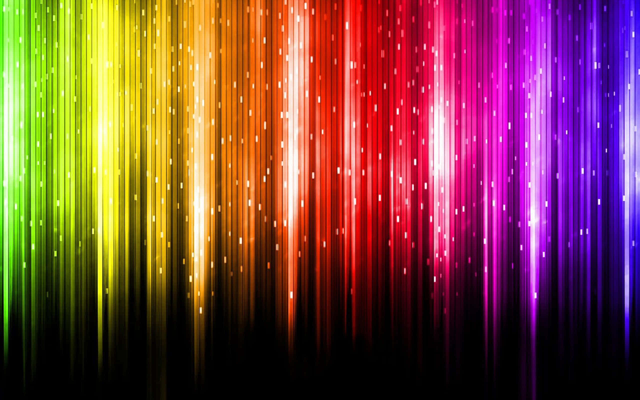 rainbow hues, vibrant vertical light beams, black background, 2K Desktop Wallpaper