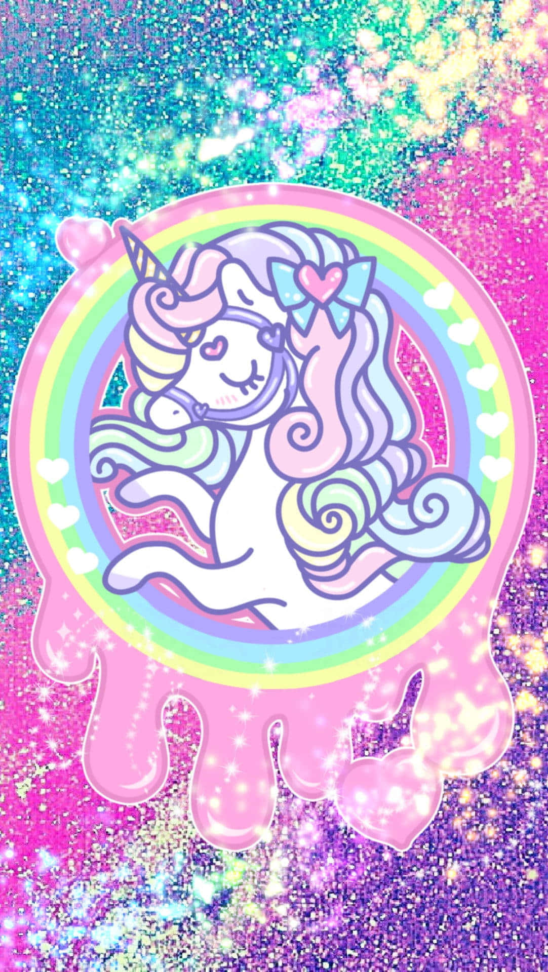 pastel unicorn, rainbow mane, heart bow, Full HD Phone Wallpaper
