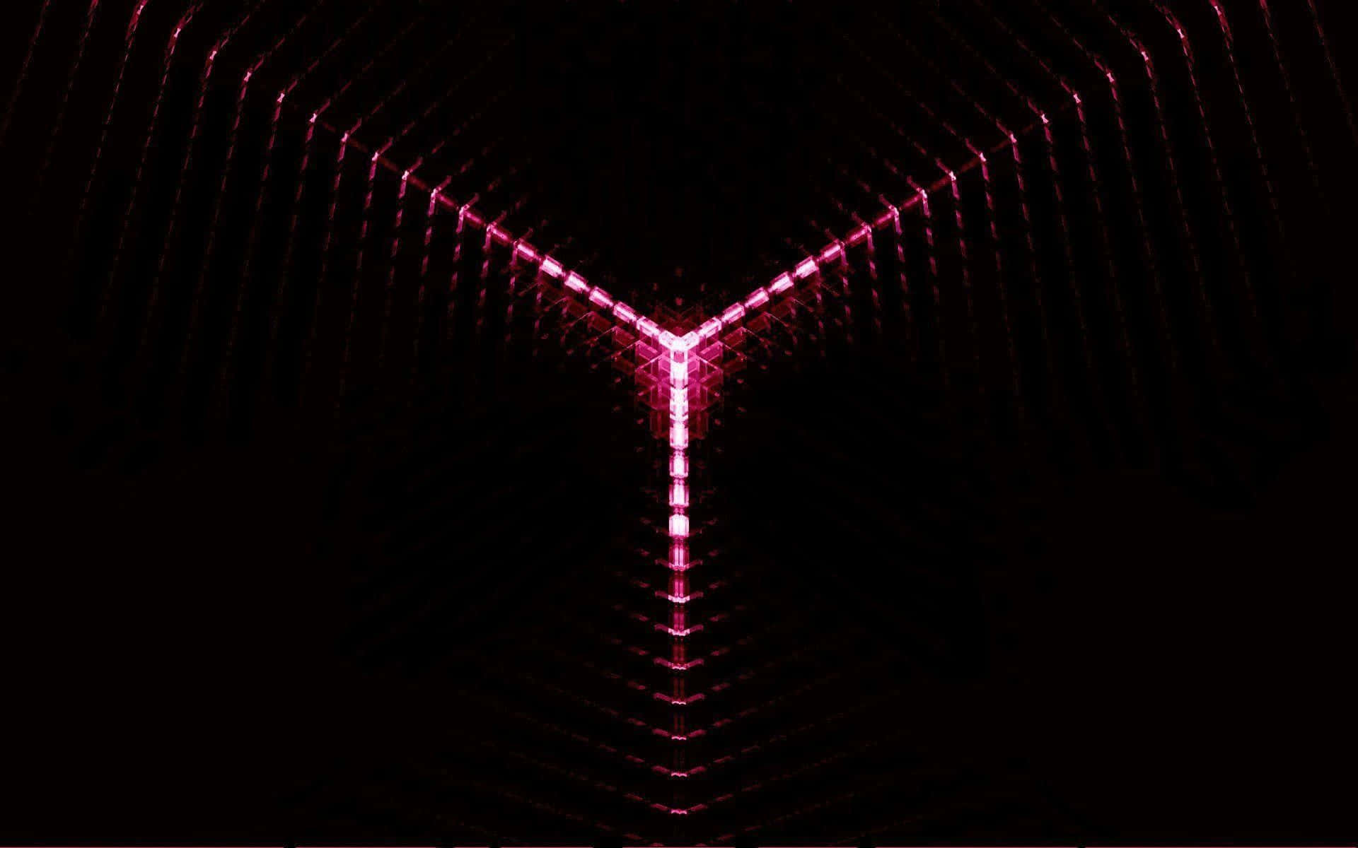 Aesthetic Red Pc, glowing pink neon Y-shaped light structure, geometric tunnel, Full HD Desktop Wallpaper