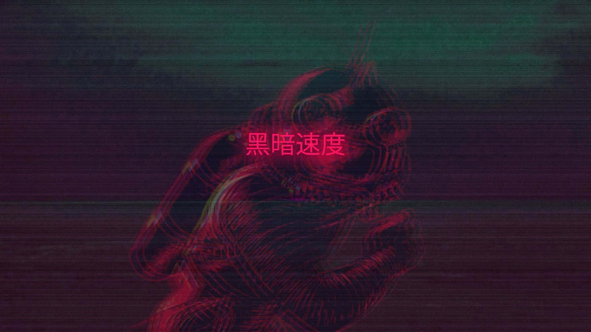 Aesthetic Red PC, glitchy red skeletal figure, glowing eyes, Full HD Desktop Wallpaper