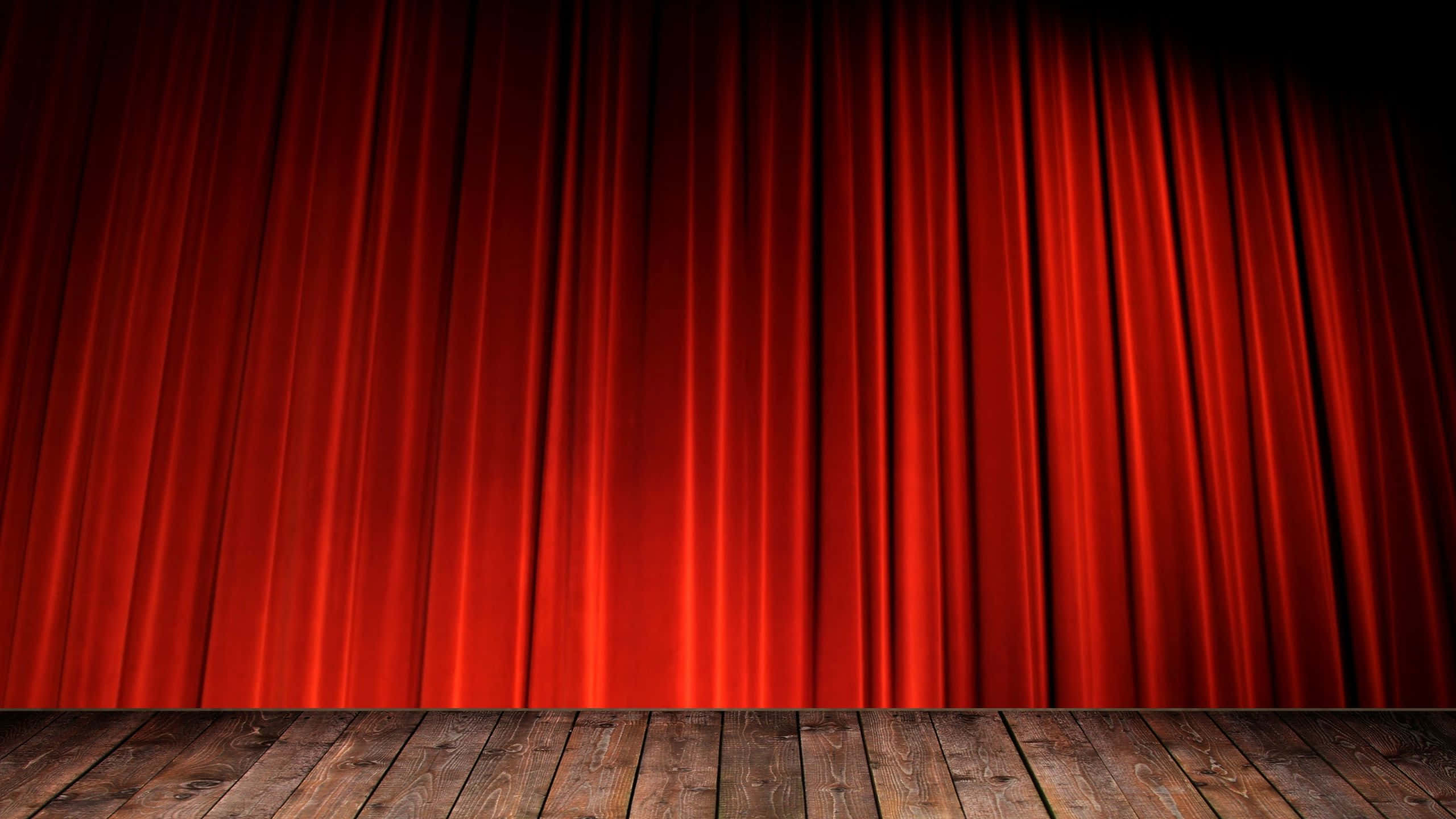 red velvet theater curtain, weathered wooden stage floor, red stage curtain, 2K Desktop Wallpaper