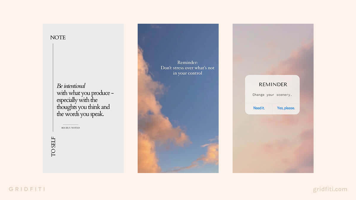 aesthetic reminder, minimalist motivational panels, soft sky backgrounds, SD Desktop Wallpaper