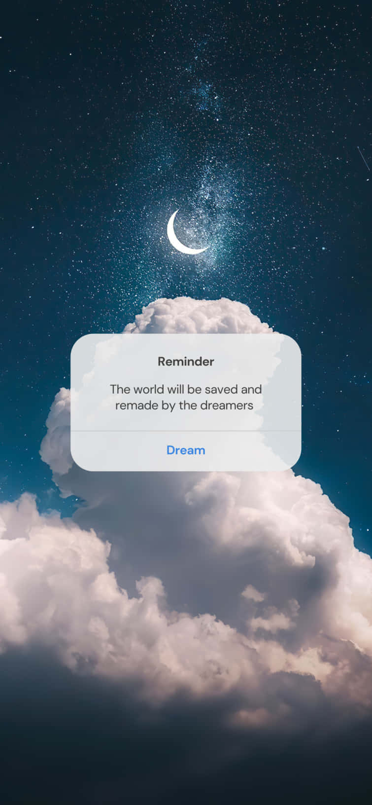 crescent moon, fluffy clouds, digital reminder bubble, HD Phone Wallpaper
