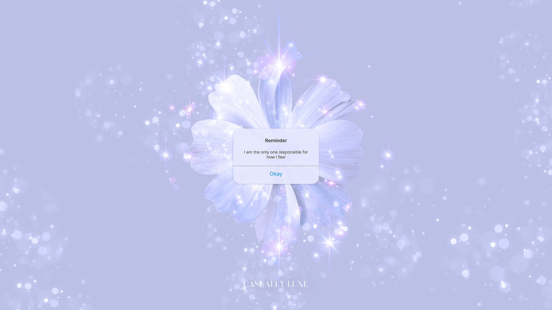 Aesthetic Reminder, glowing white flower, sparkling particles, Full HD Desktop Wallpaper