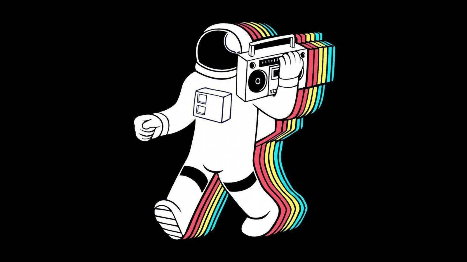 Aesthetic Retro, boombox, astronaut, HD Desktop Wallpaper