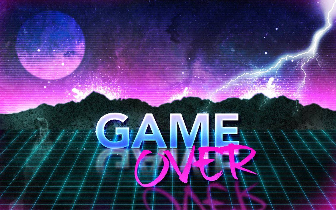 Aesthetic Retro, GAME OVER, neon grid mountains, SD Desktop Wallpaper