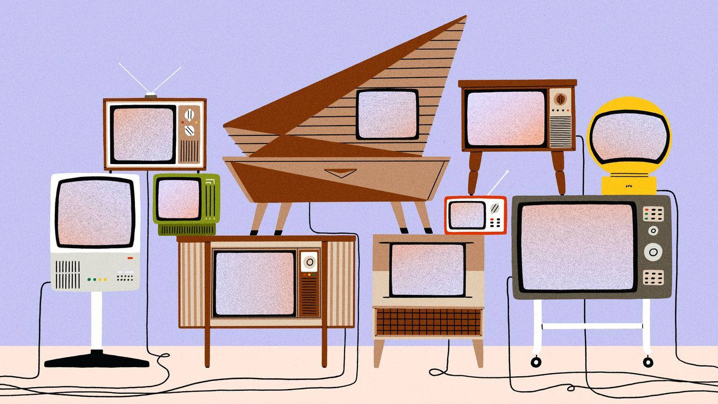 vintage televisions, record player, lavender background, HD Desktop Wallpaper