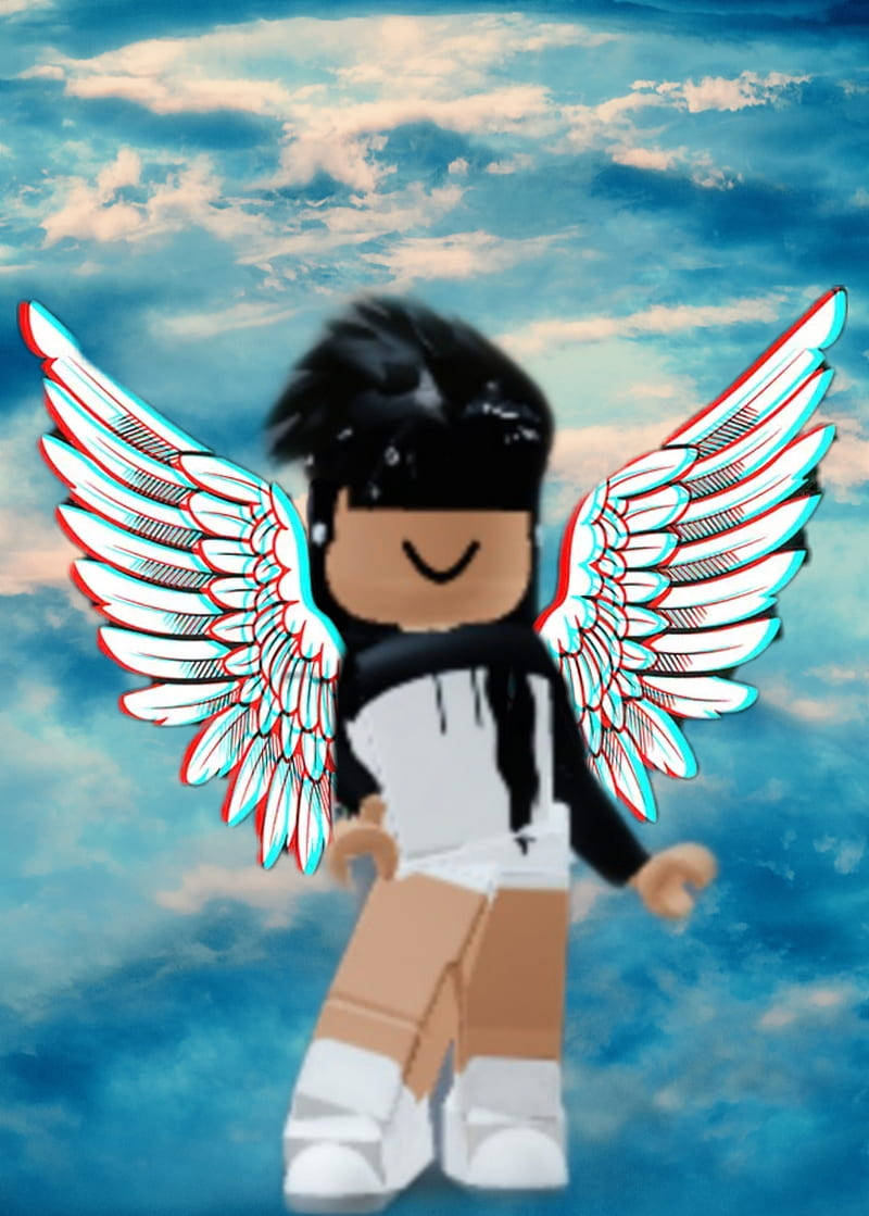 Aesthetic Roblox Girl, angel wings, black hair, SD Phone Wallpaper