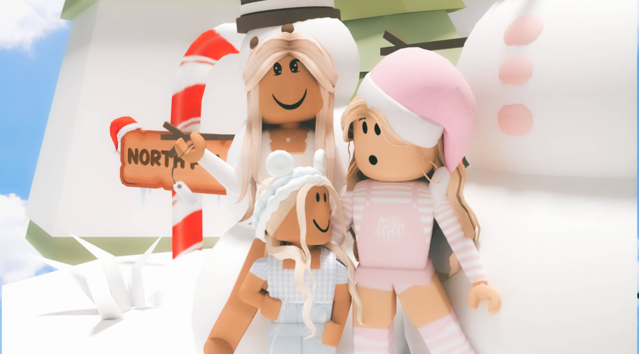 Roblox, aesthetic blonde girls, winter gear, Full HD Desktop Wallpaper