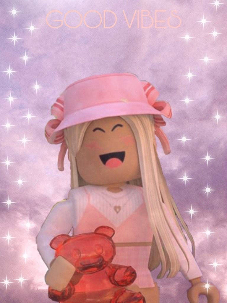 Aesthetic Roblox Girl, pink hat, blonde hair, SD Phone Wallpaper