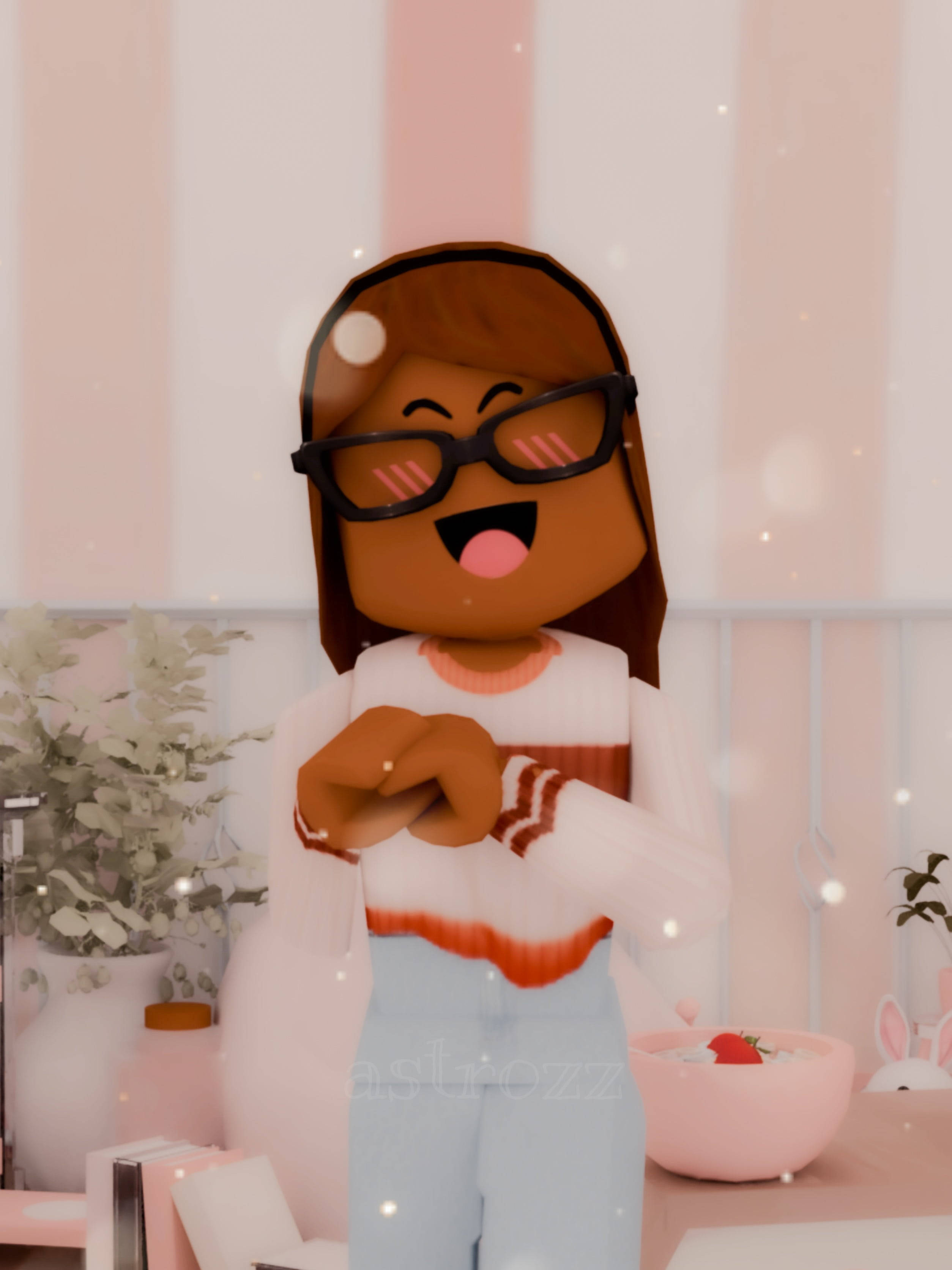 Roblox, blushing girl, glasses, 2K Phone Wallpaper