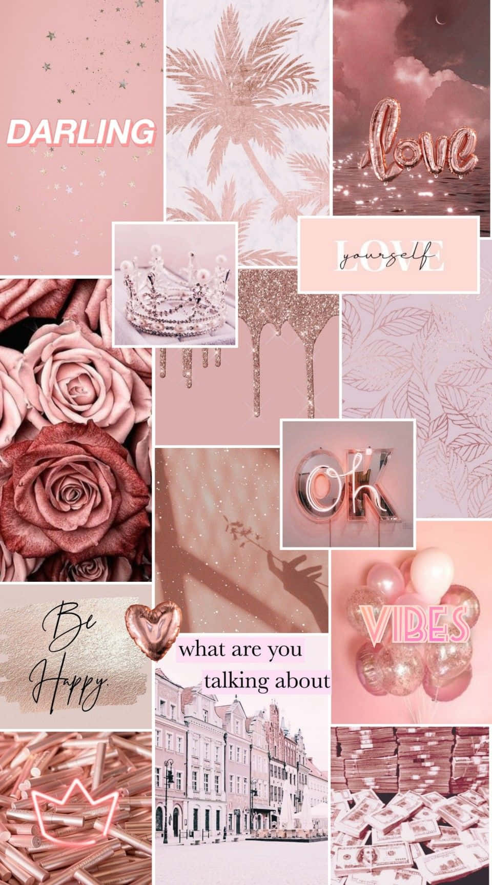 rose gold, pink, palm trees, HD Phone Wallpaper