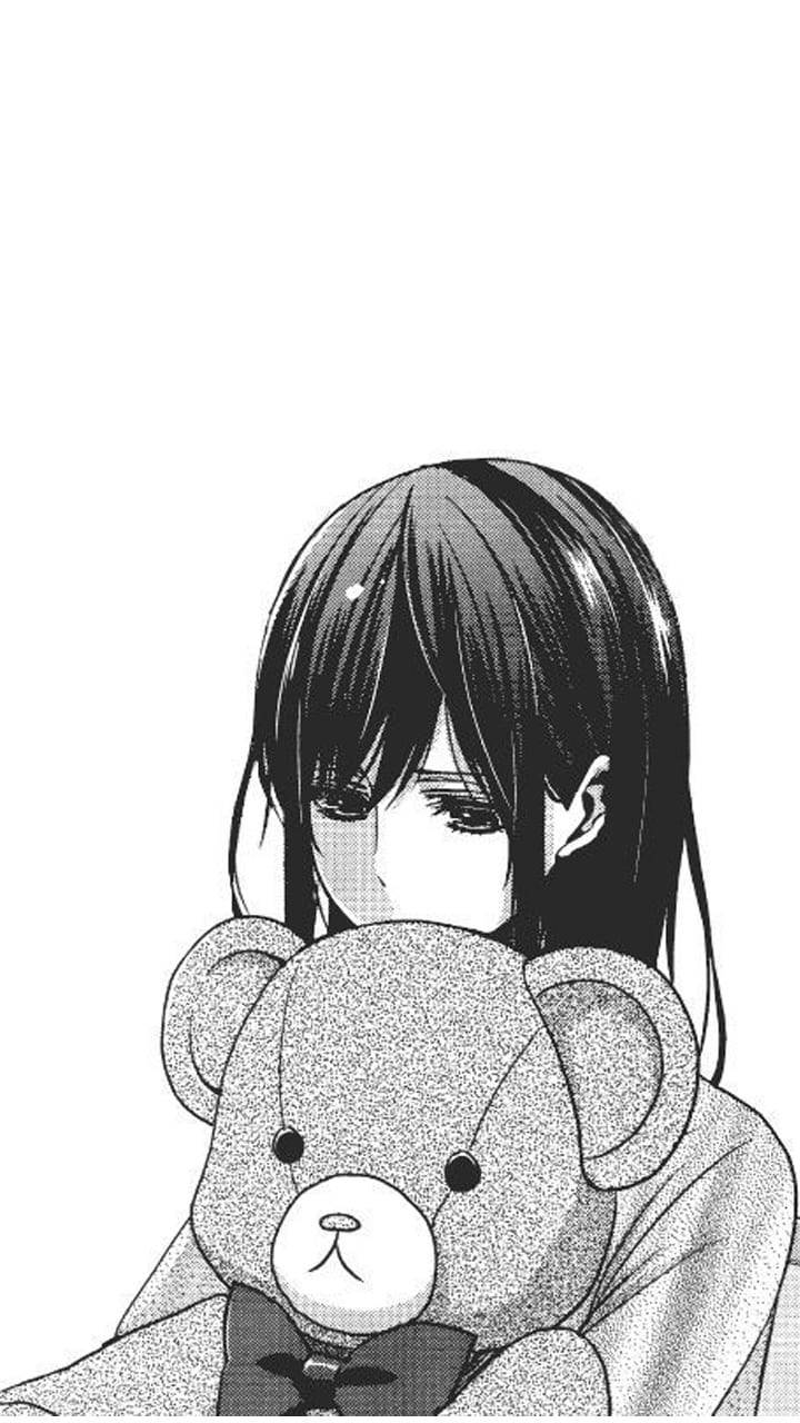 Aesthetic Sad Anime Girl, teddy bear, dark hair, HD Phone Wallpaper