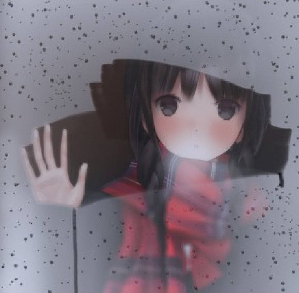 Aesthetic Sad Anime Girl, rain-speckled window, dark hair, SD Desktop Wallpaper
