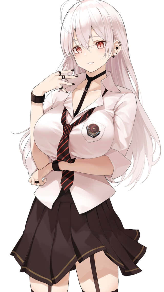 goth anime girl, white hair, red eyes, SD Phone Wallpaper