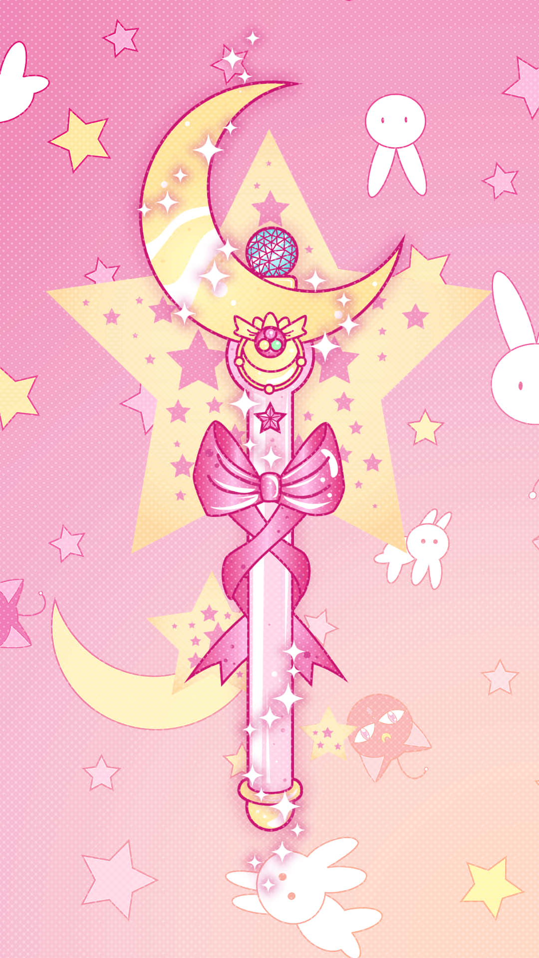 Sailor Moon, pink and gold magical wand, crescent moon, Full HD Phone Wallpaper