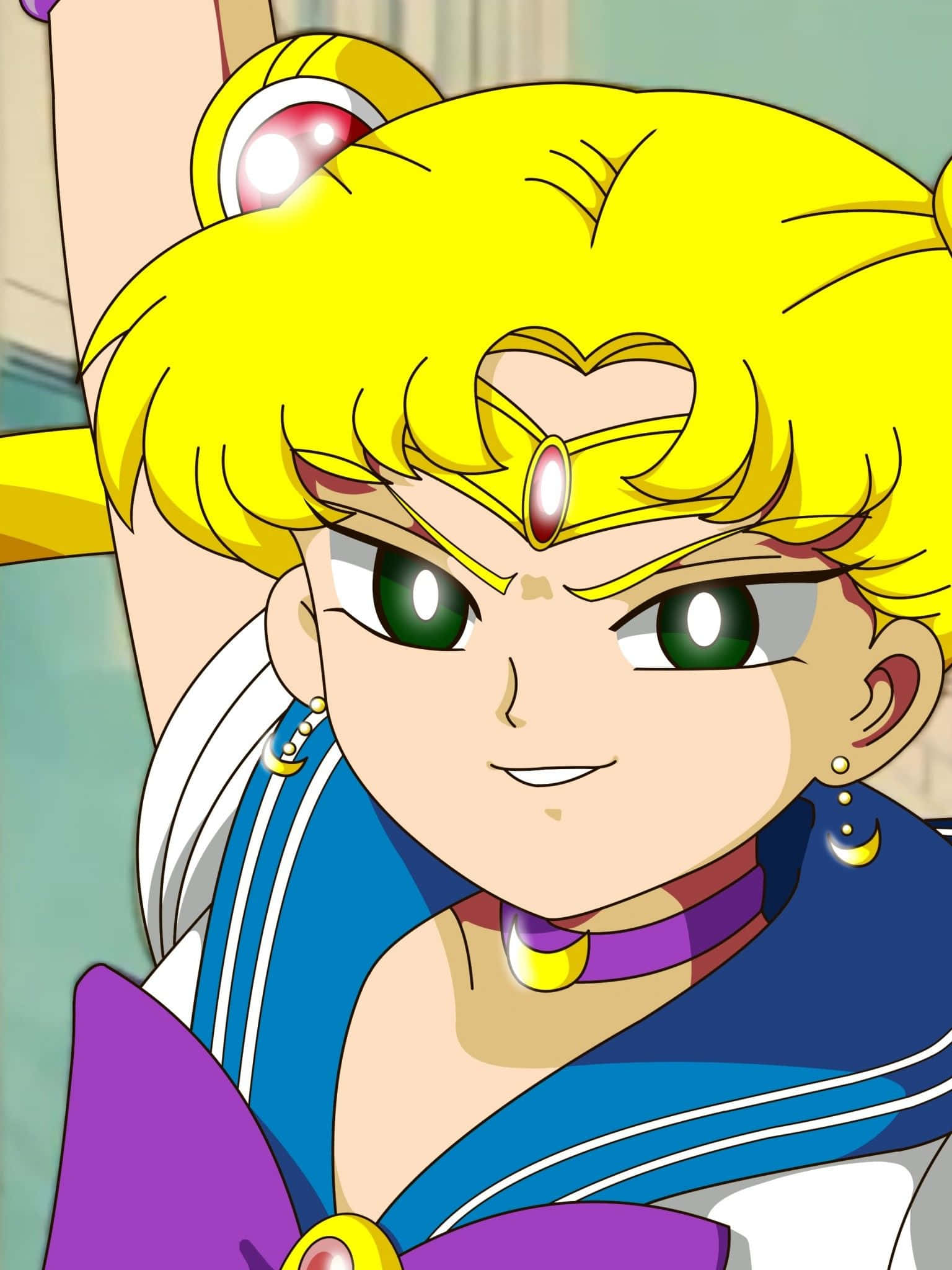 Sailor Moon, blue and purple sailor fuku, determined green eyes, Full HD Phone Wallpaper