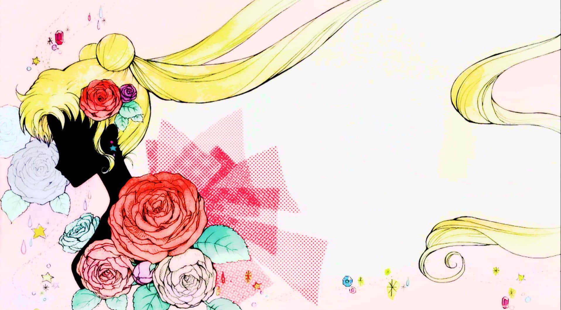 Sailor Moon, golden pigtails, roses, HD Desktop Wallpaper