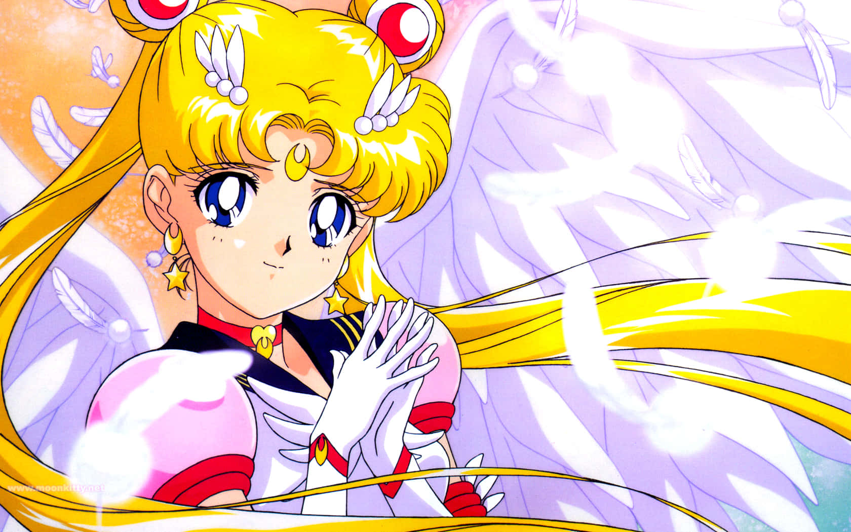 Sailor Moon, golden hair, white wings, HD Desktop Wallpaper