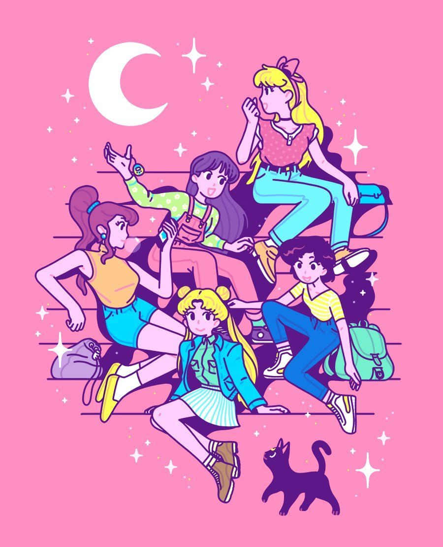 Aesthetic Sailor Moon, anime girls, retro outfits, SD Phone Wallpaper