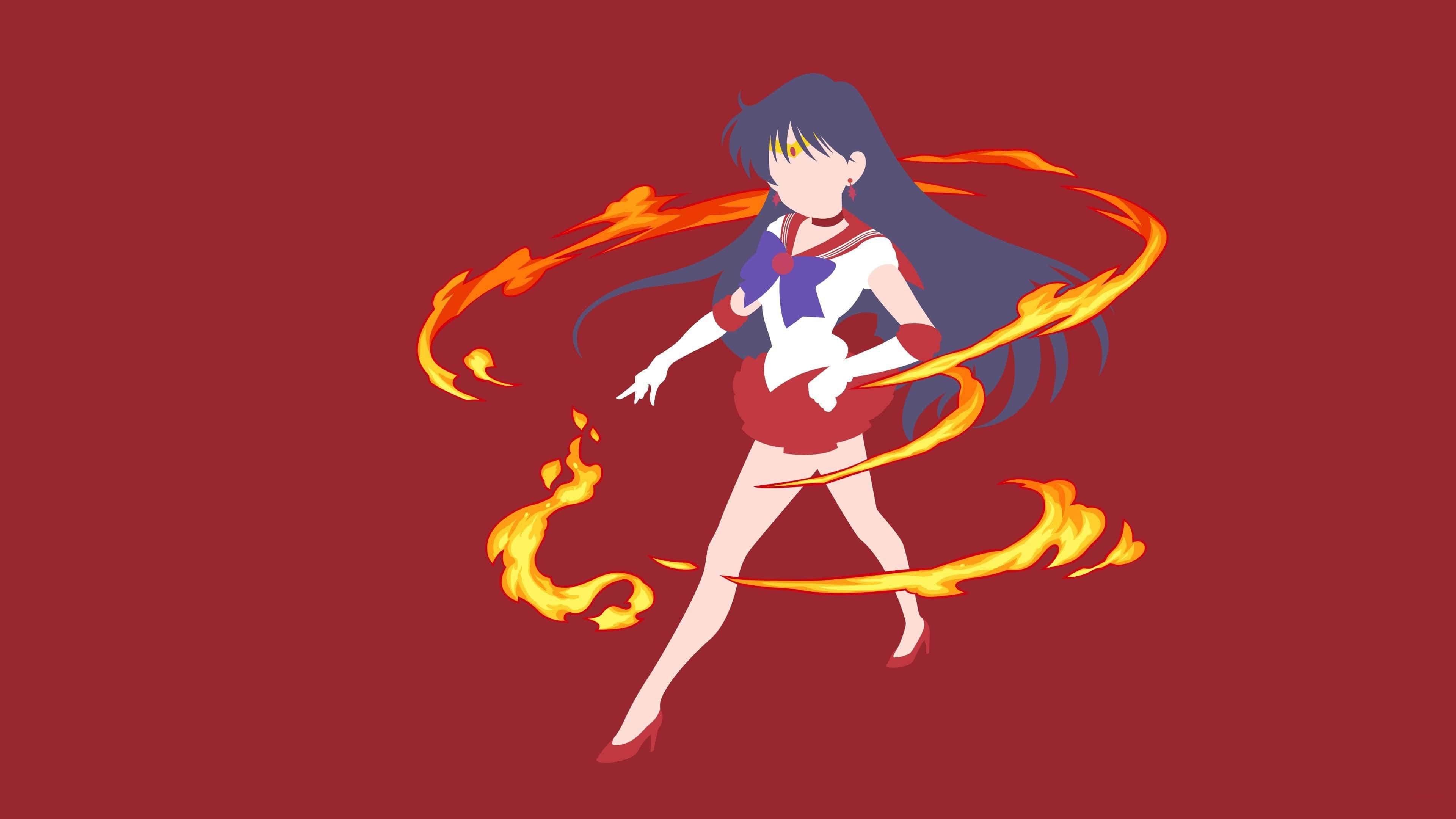 Aesthetic Sailor Moon, sailor uniform, orange flames, 4K Desktop Wallpaper