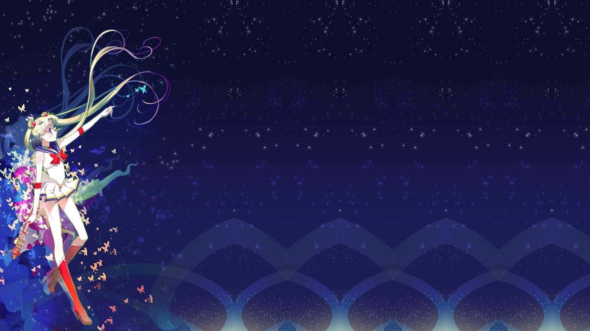 Sailor Moon, cosmic elegance, starry night sky, Full HD Desktop Wallpaper