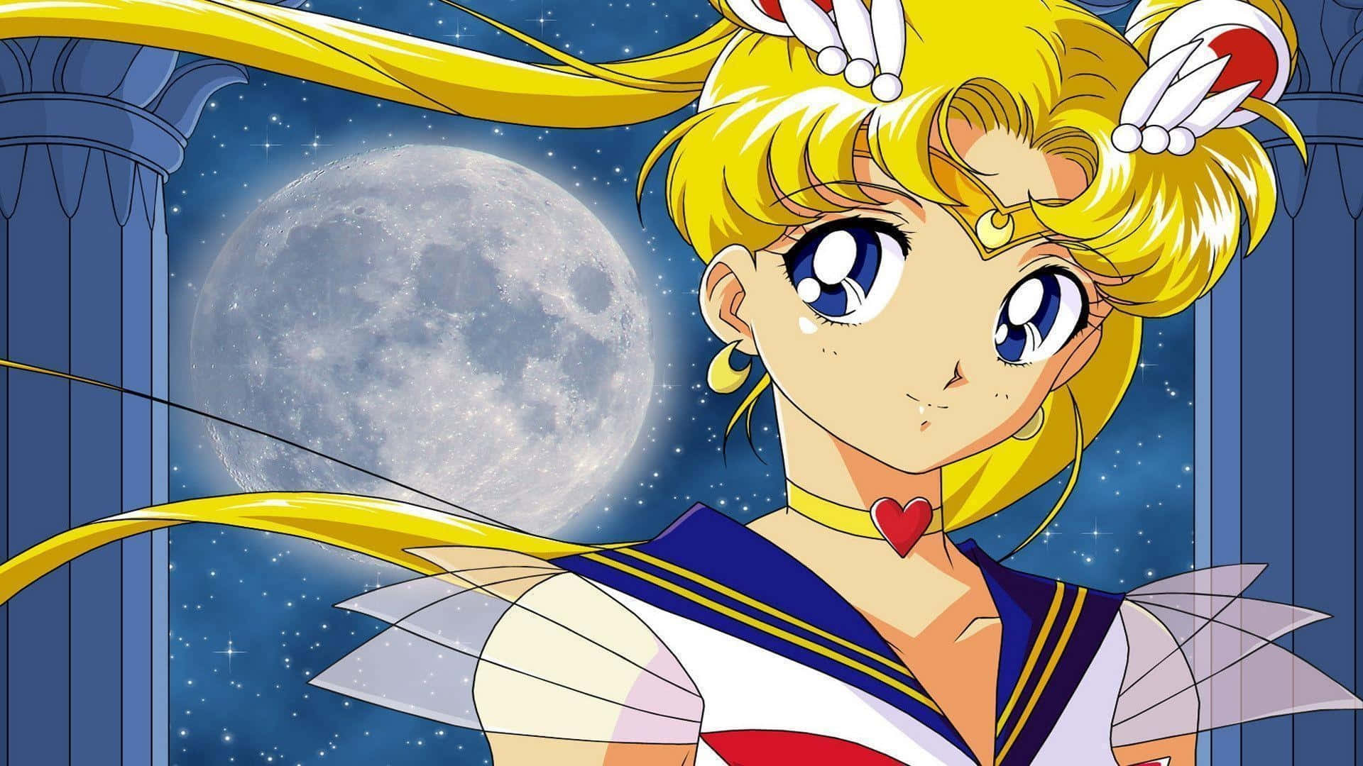 Sailor Moon, starry night sky, full moon, Full HD Desktop Wallpaper
