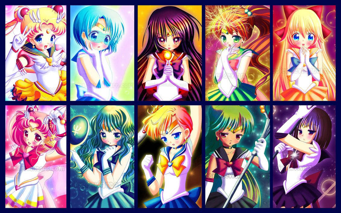 Sailor Moon, anime-style, colorful uniforms, SD Desktop Wallpaper