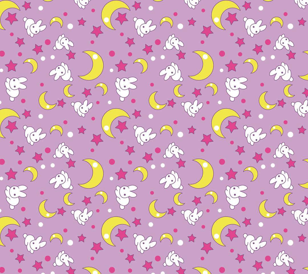 Pastel Sailor Moon, white bunnies, yellow moons, SD Desktop Wallpaper