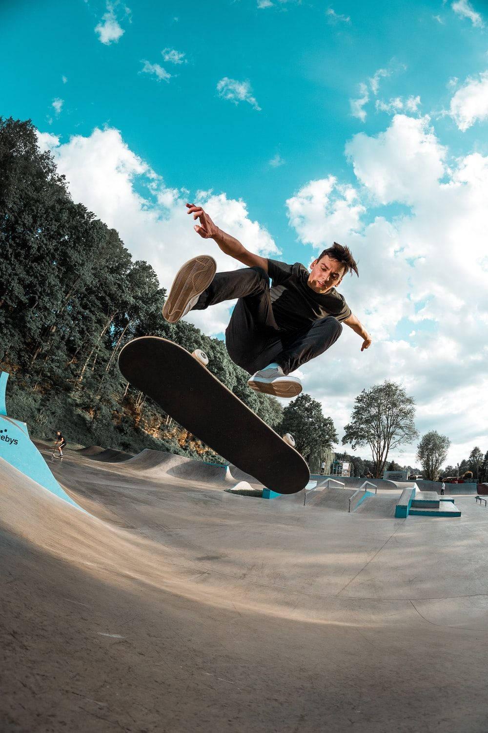 aesthetic skateboard, blue sky, concrete ramp, HD Phone Wallpaper